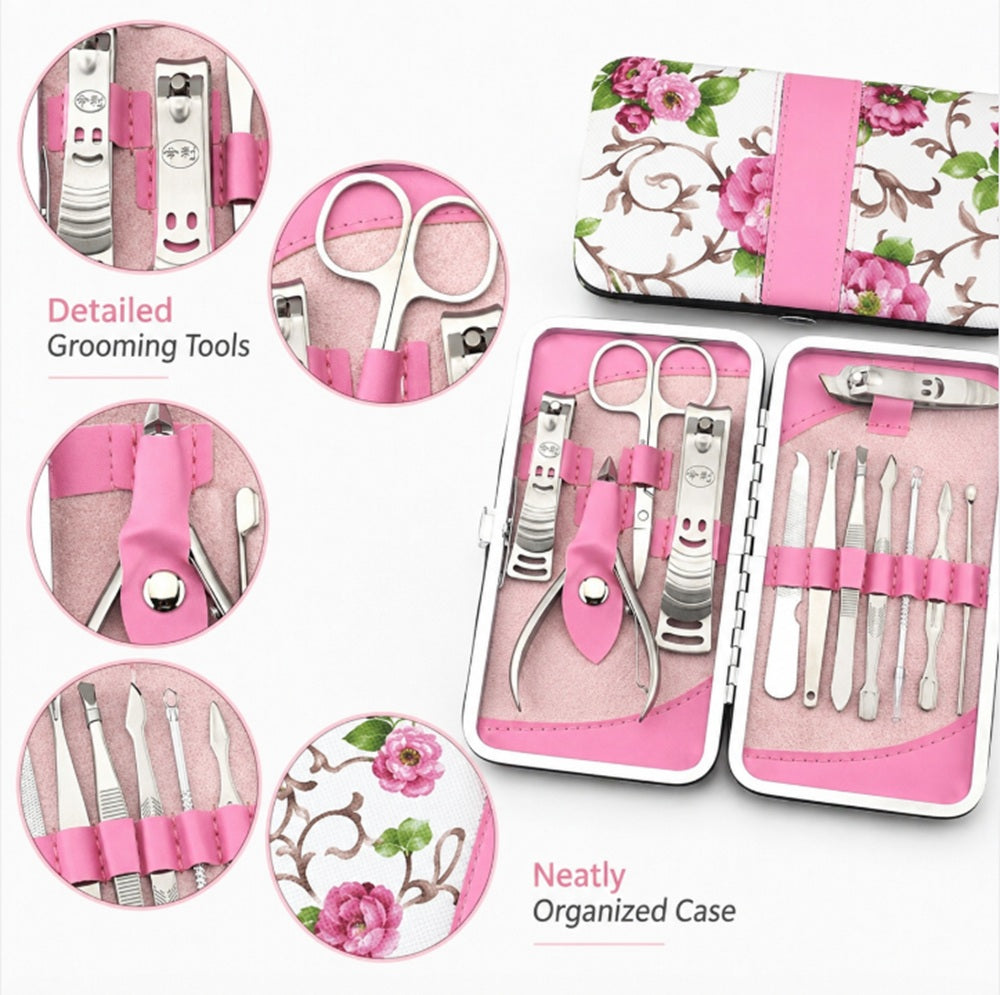 12-Piece Manicure & Pedicure Grooming Kit with Case | TIKA