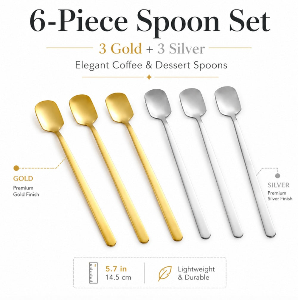 6-Pack 5.7-Inch Stainless Steel Iced Tea & Coffee Spoons | TIKA