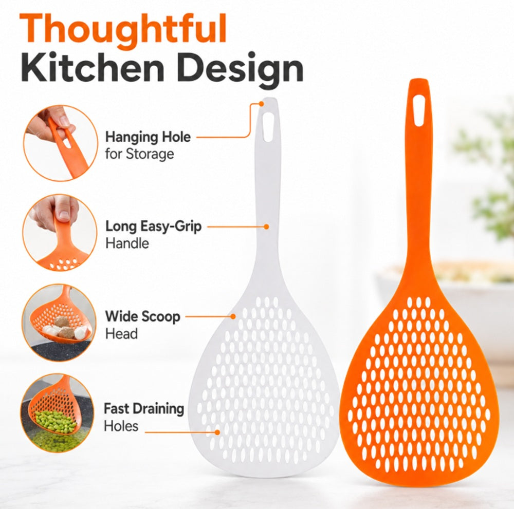 2-Piece Long-Handle Scoop Colander & Food Strainer Set | TIKA
