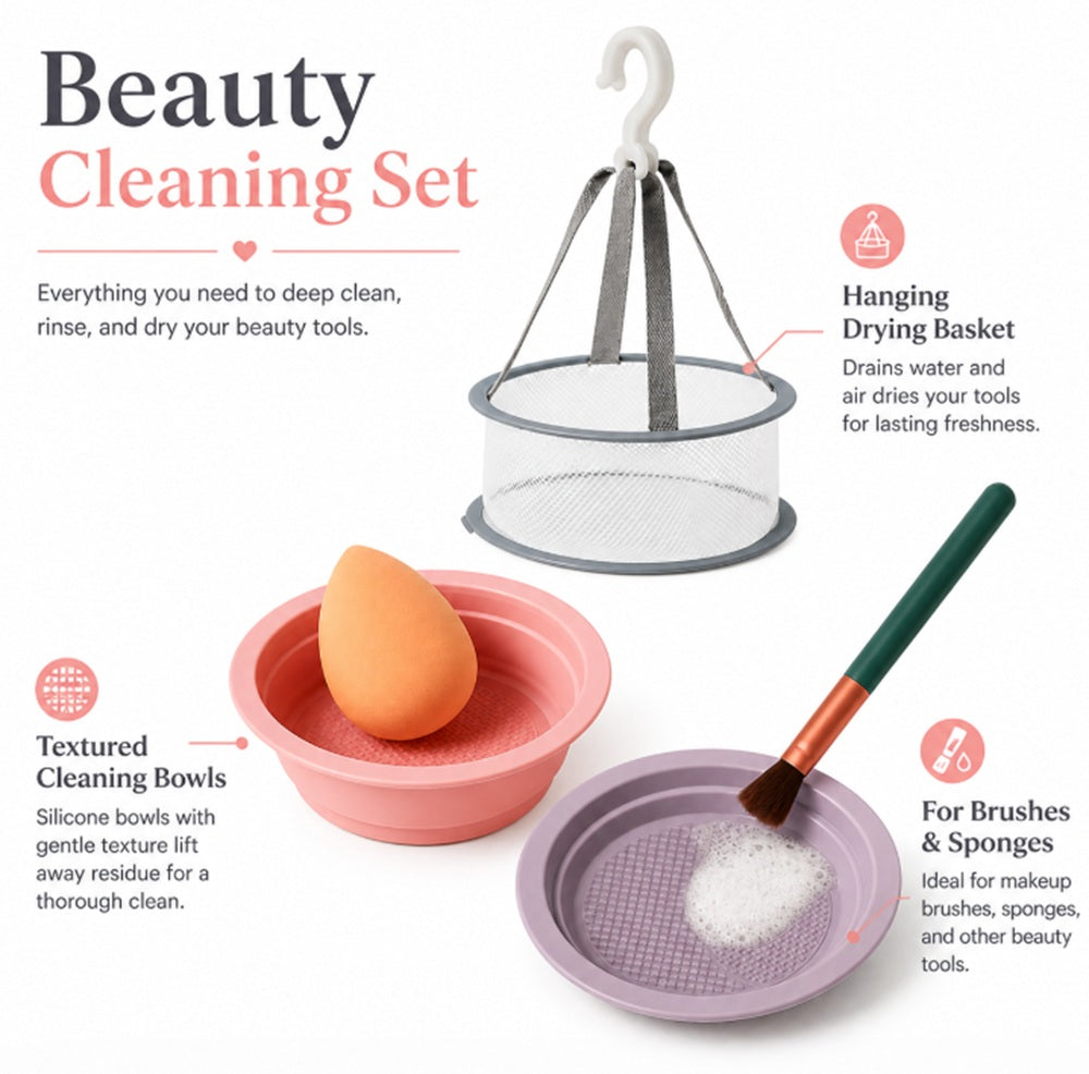 2-Pack Foldable Silicone Makeup Brush Cleaner Bowls | TIKA