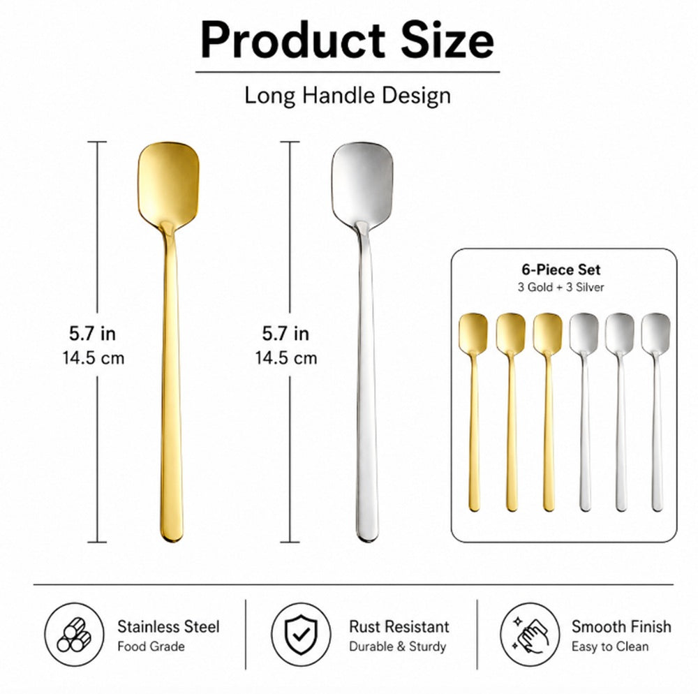 6-Pack 5.7-Inch Stainless Steel Iced Tea & Coffee Spoons | TIKA