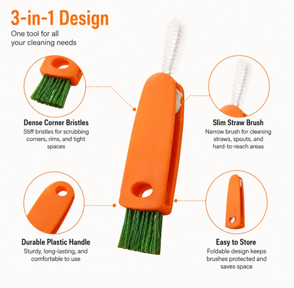 3-in-1 Bottle Cap, Cup Lid & Straw Cleaning Brush | TIKA