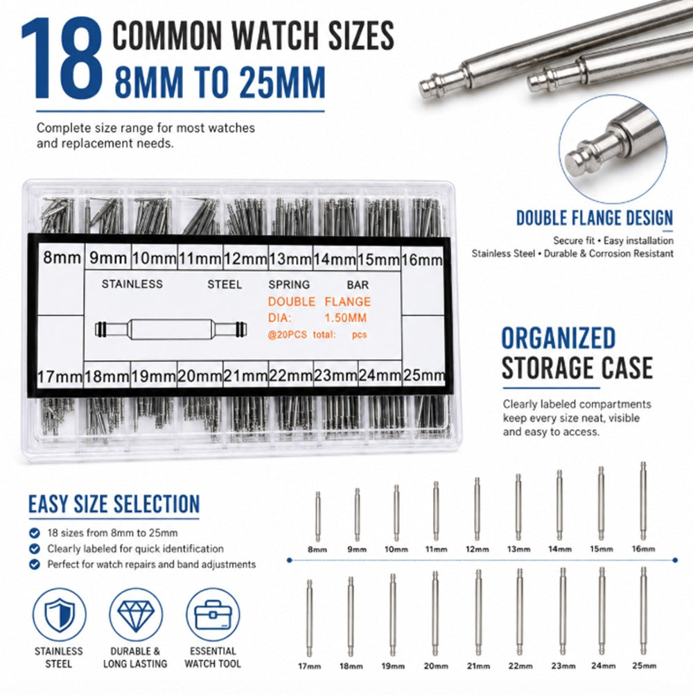 360-Piece Watch Band Spring Bar Kit with Remover | TIKA