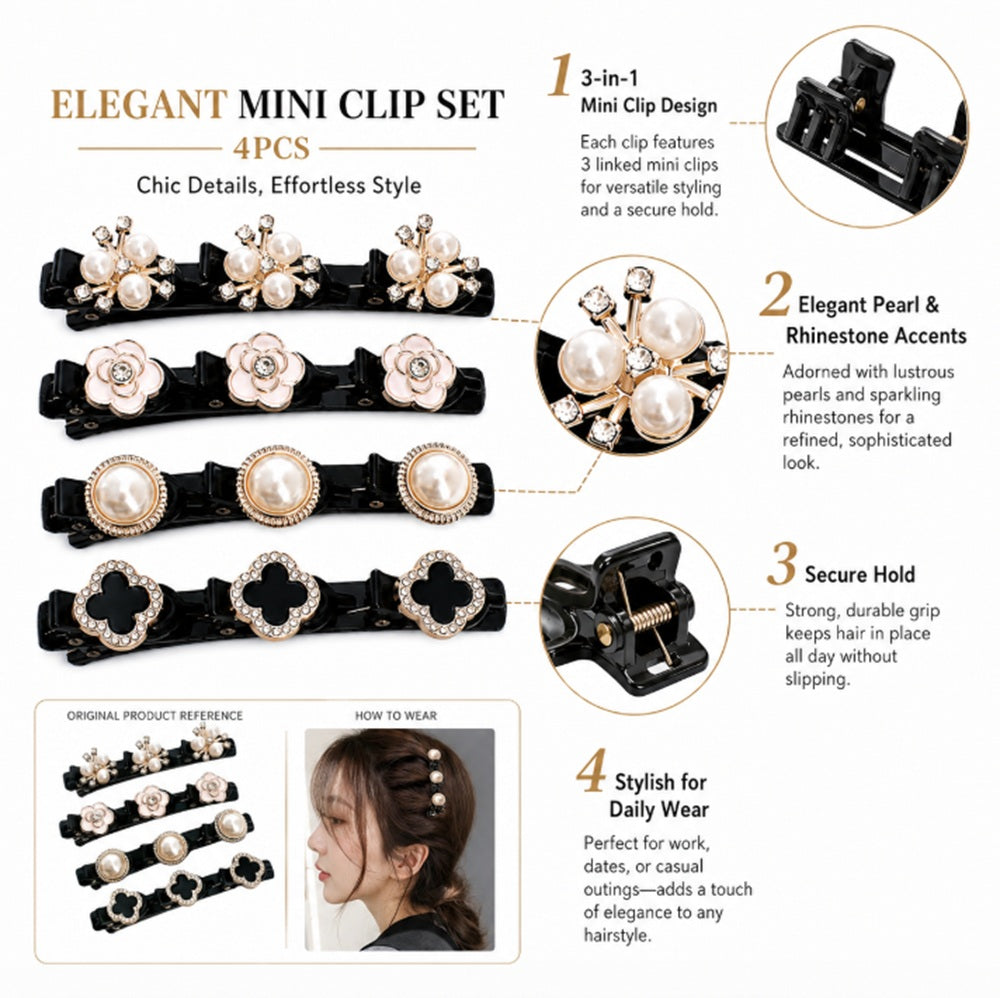 4-Piece Crystal-Style Flower & Clover Hair Clip Set | TIKA
