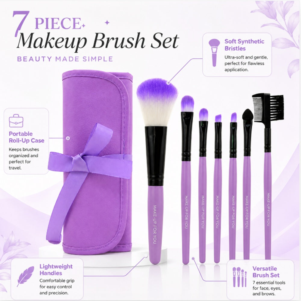 7-Piece Face, Eye & Lip Makeup Brush Set | TIKA
