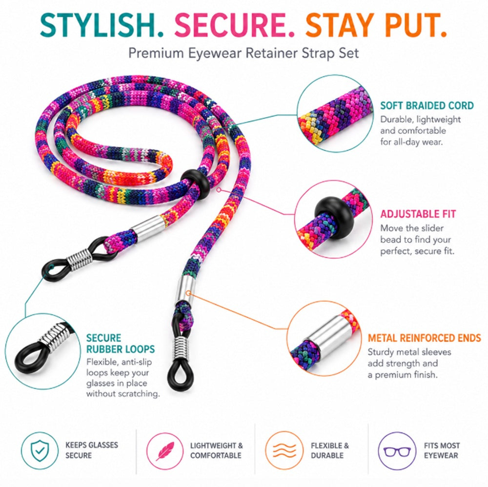4-Pack Adjustable Eyeglass Neck Straps | TIKA