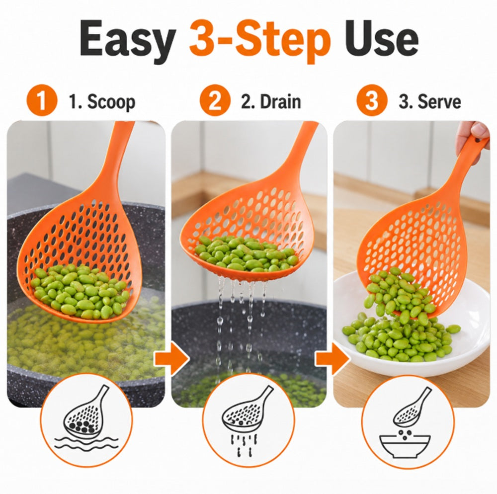 2-Piece Long-Handle Scoop Colander & Food Strainer Set | TIKA