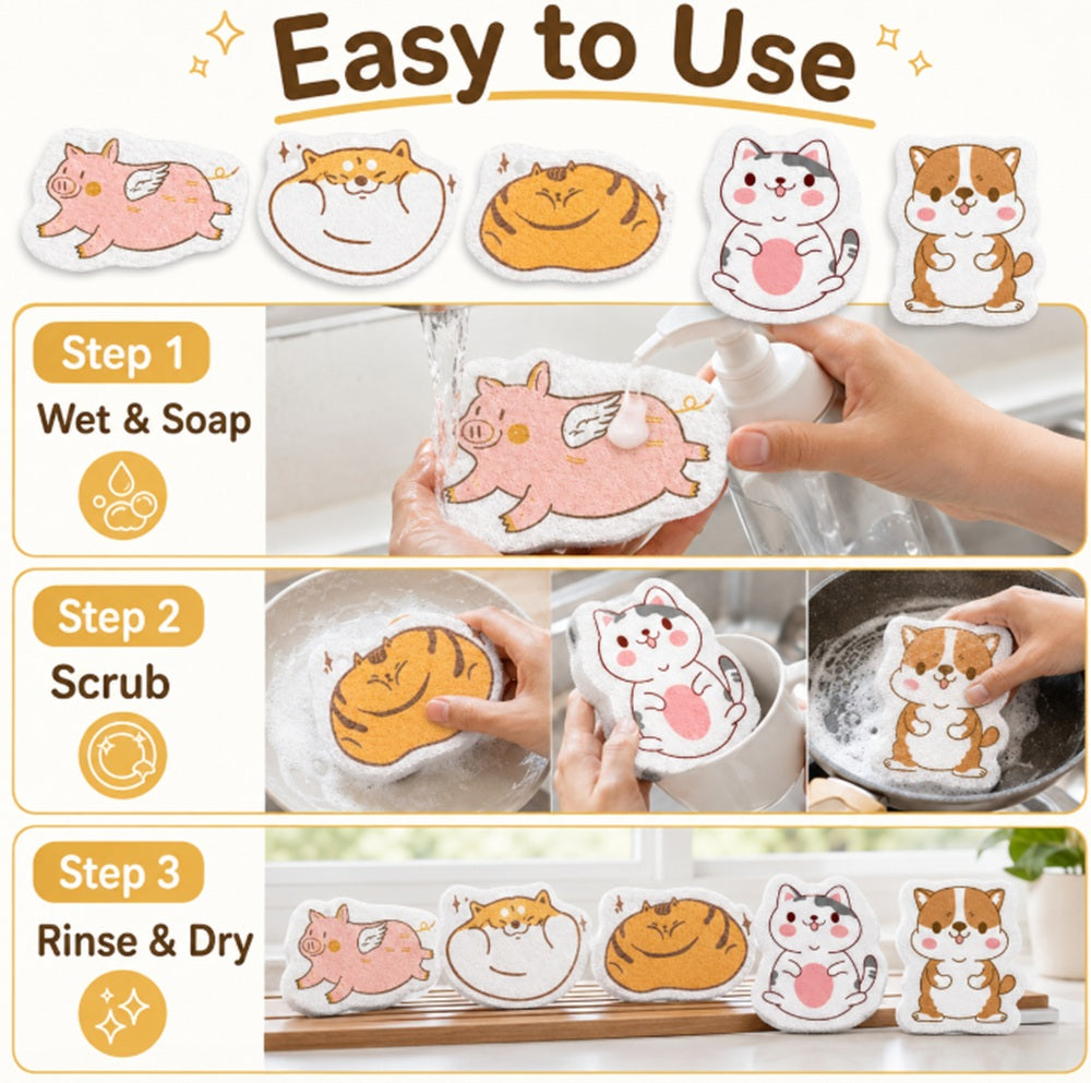 5-Pack Double-Sided Wood Pulp Dish Sponges | TIKA