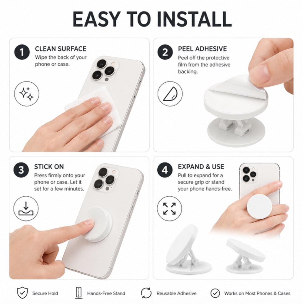 4-Pack Expanding Phone Grip Stands & Ring Holders | TIKA