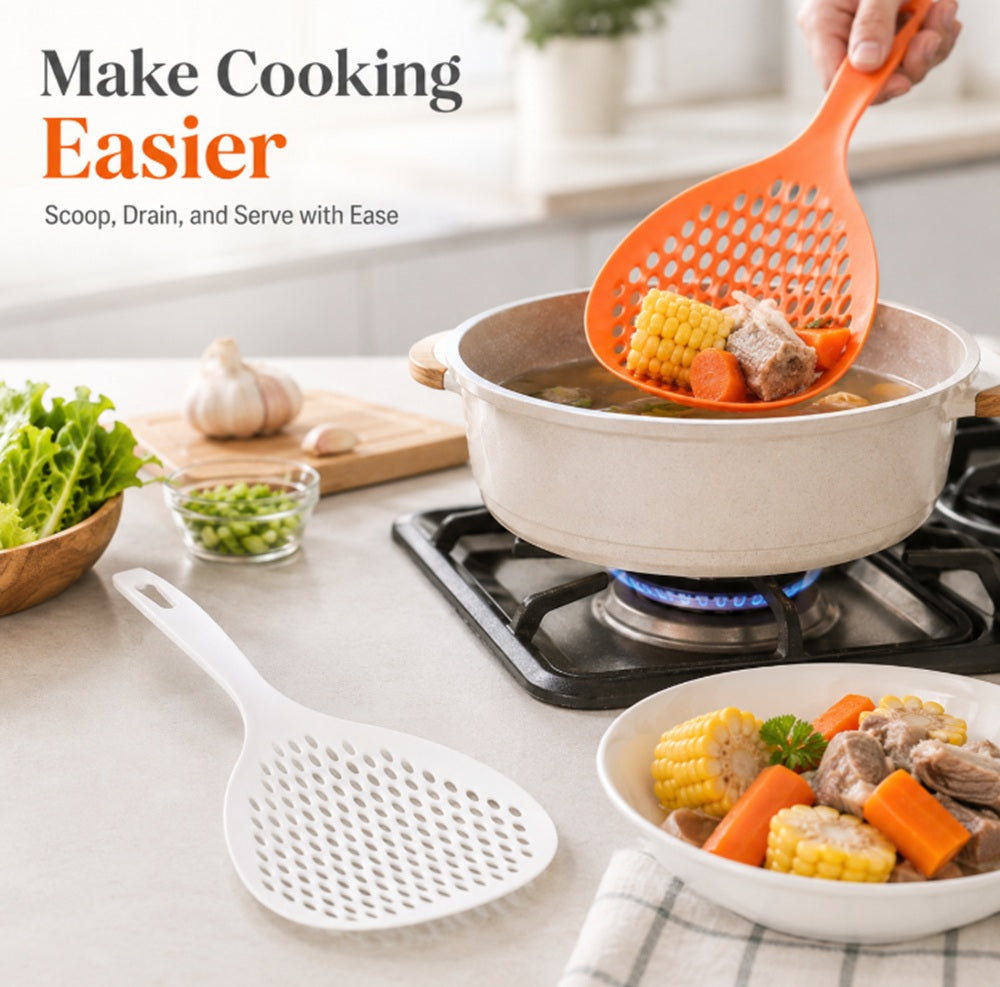 2-Piece Long-Handle Scoop Colander & Food Strainer Set | TIKA