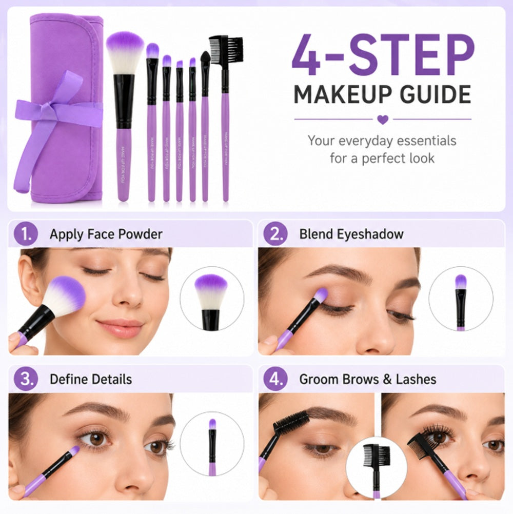 7-Piece Face, Eye & Lip Makeup Brush Set | TIKA