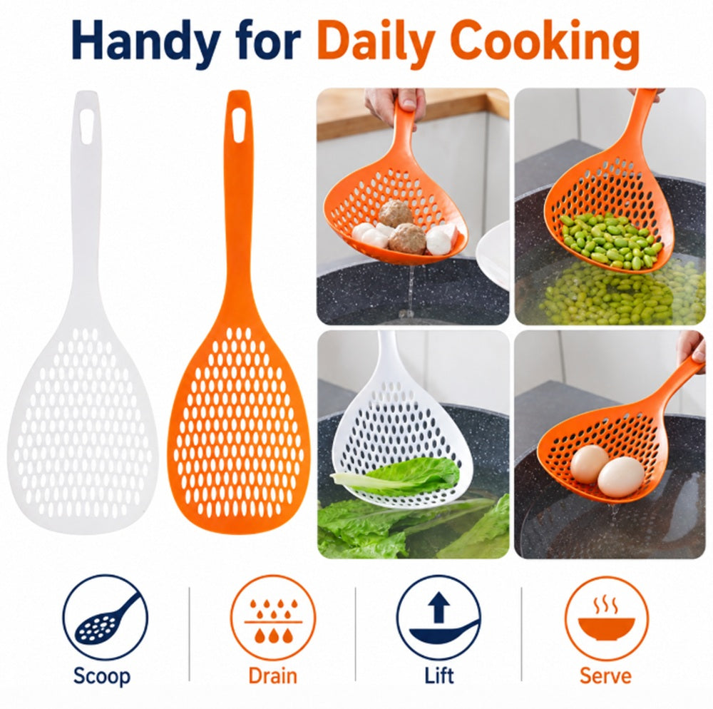 2-Piece Long-Handle Scoop Colander & Food Strainer Set | TIKA