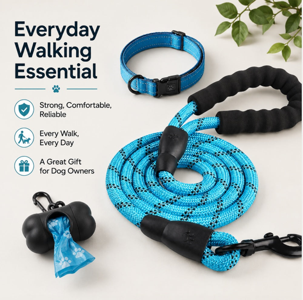 5ft Reflective Nylon Rope Dog Leash with Padded Handle | TIKA