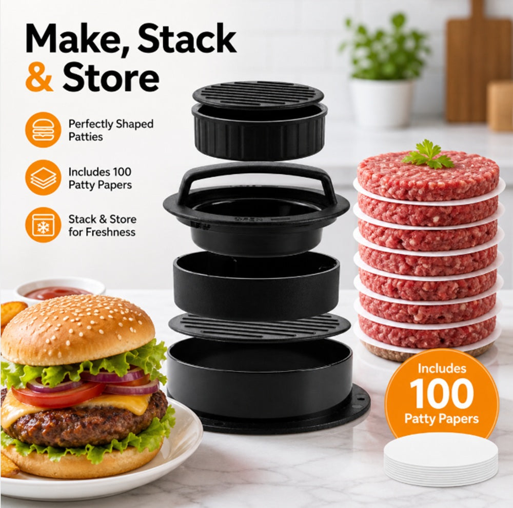 3-in-1 Stuffed Burger Press with 100 Papers | TIKA