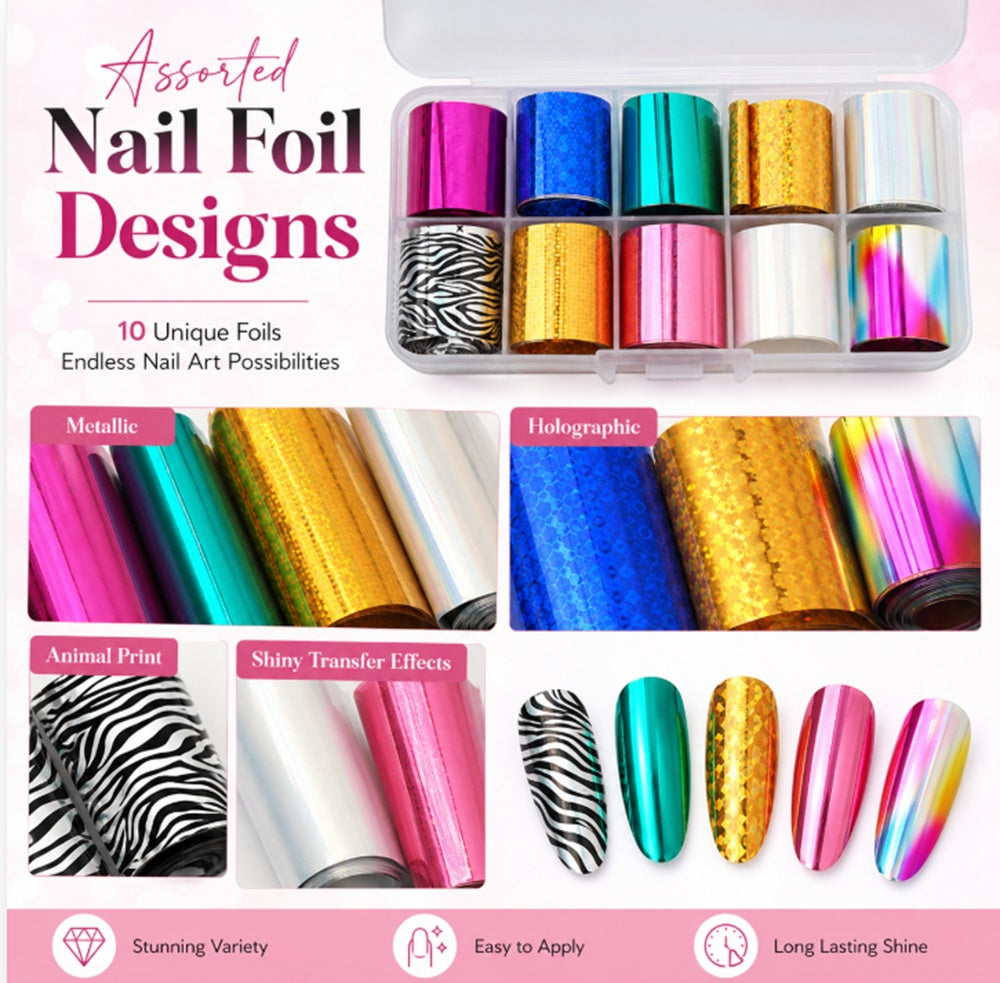 10-Pack Holographic Star Sky Nail Foil Transfer Stickers | TIKA