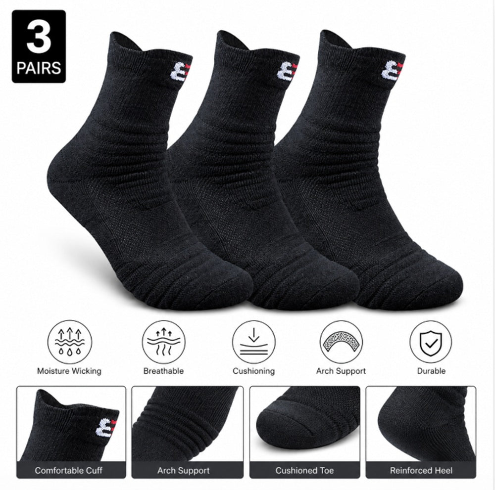3-Pair Men’s Cotton Compression Athletic Socks | TIKA