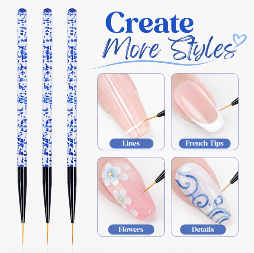 3-Piece Nail Art Dotting & Fine Liner Brush Set | TIKA
