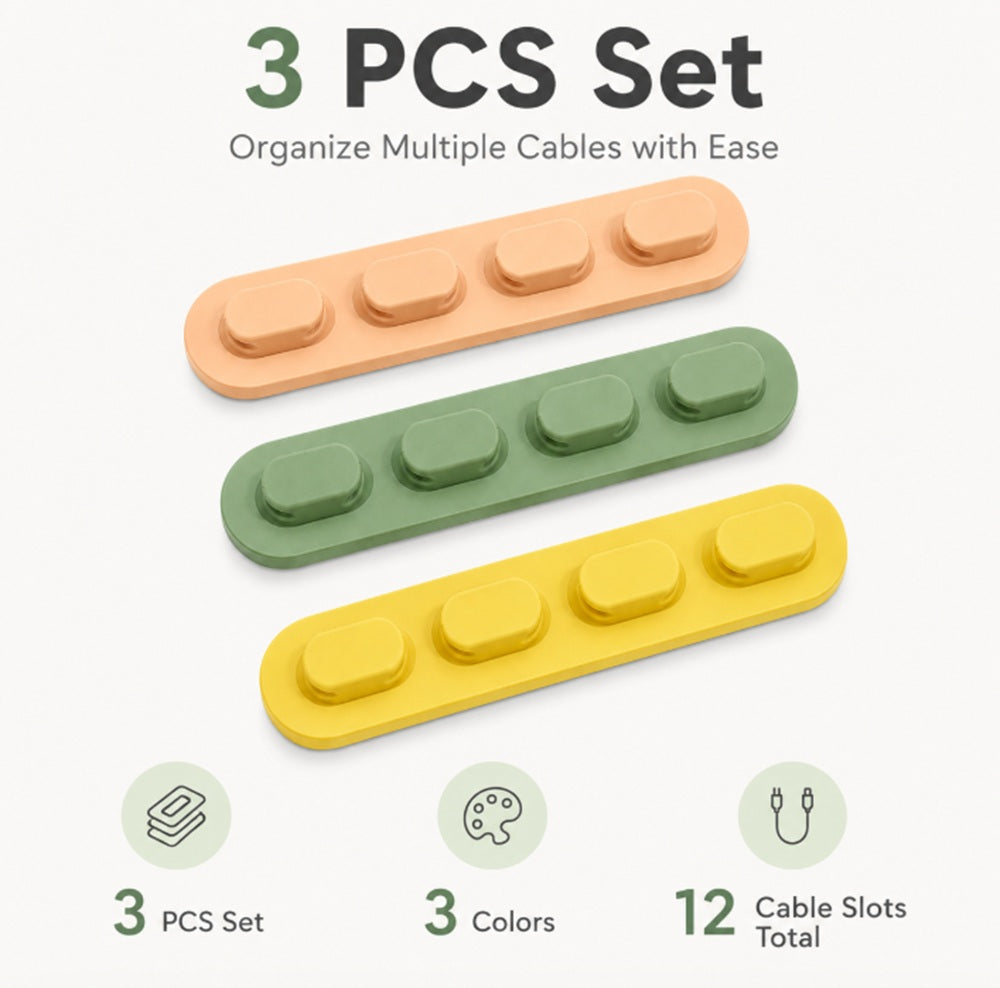 3-Pack Self-Adhesive Silicone Cable Organizer Clips | TIKA