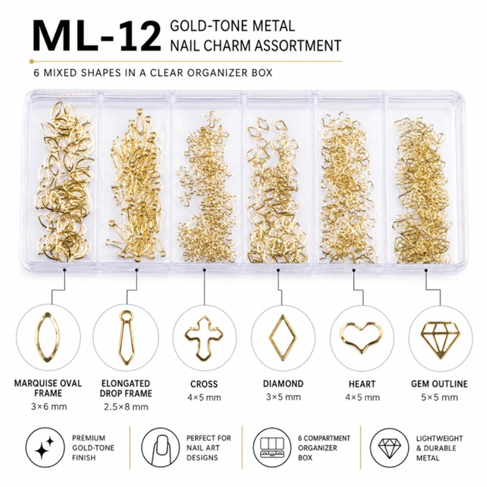 3D Nail Art Rhinestone & Gold-Tone Charm Kit | TIKA