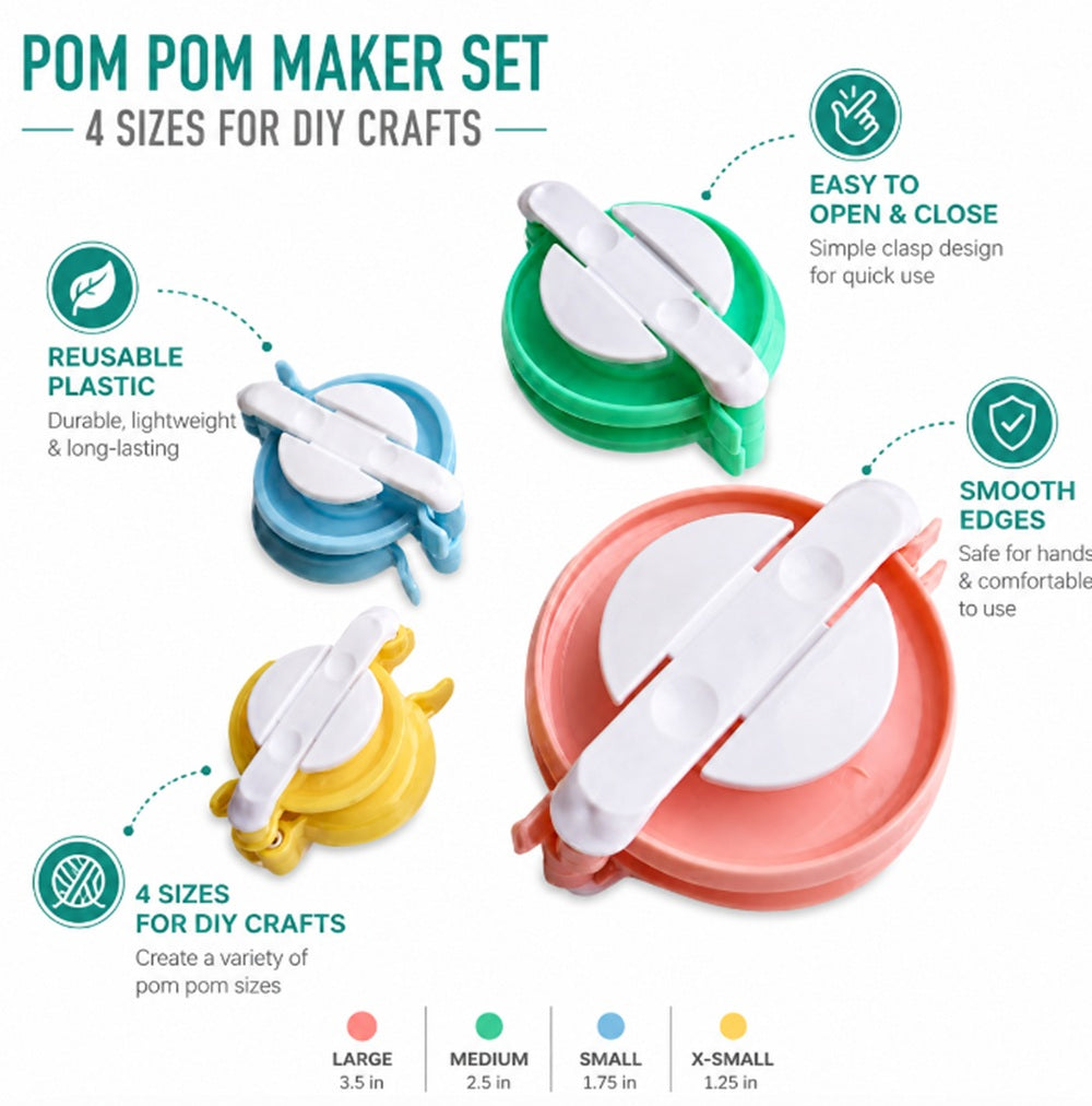 4-Size Yarn Pom Pom Maker Kit | TIKA