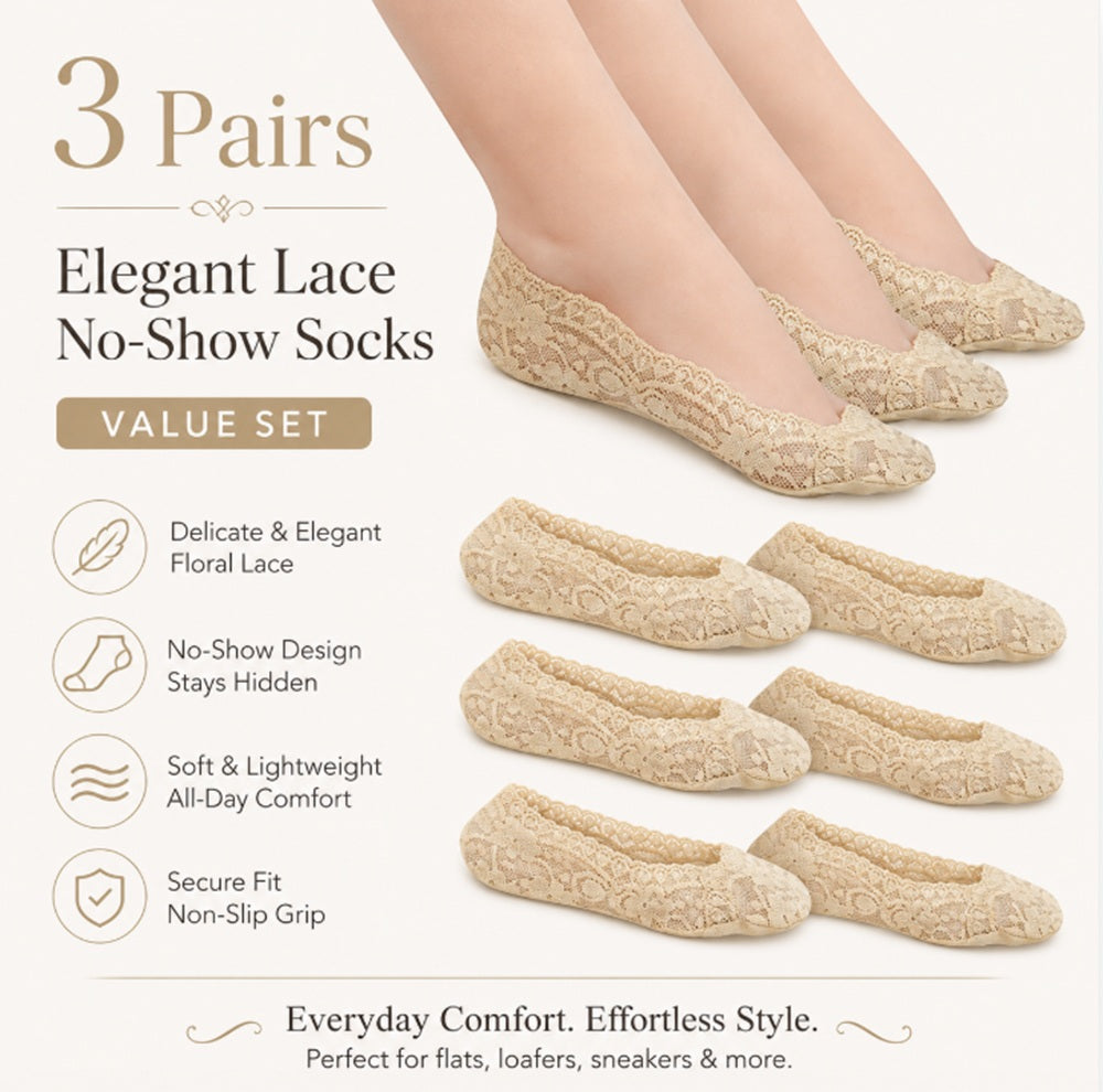 3-Pair Women’s Lace No-Show Liner Socks | TIKA