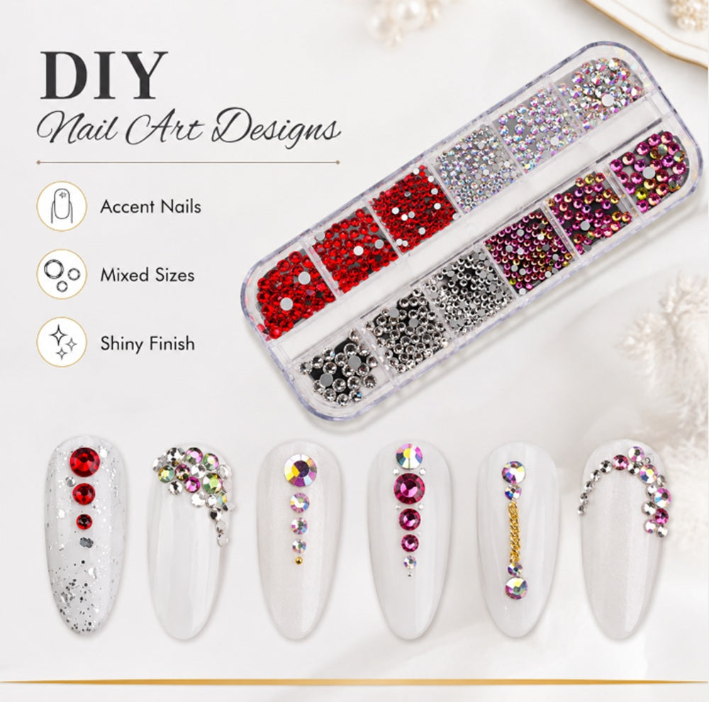 12-Grid Nail Rhinestone Kit for 3D Nail Art | TIKA