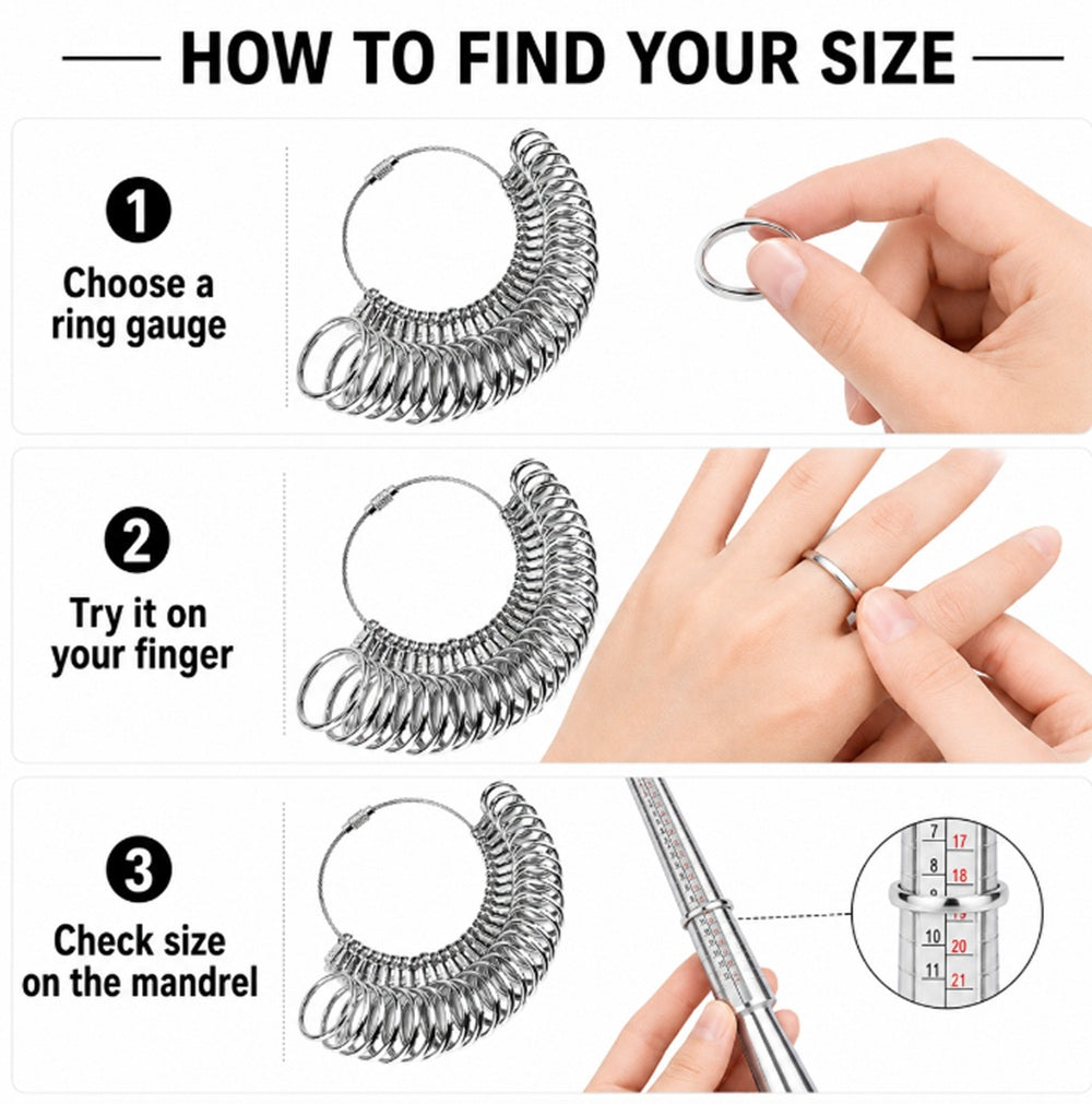 Metal Ring Sizer Gauge & Mandrel Measuring Set | TIKA