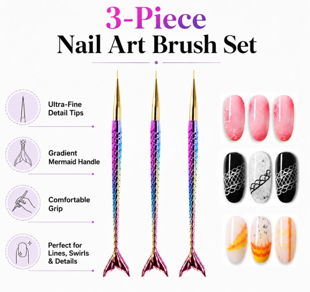 3-Piece Nail Art Dotting Tool & Liner Brush Set | TIKA