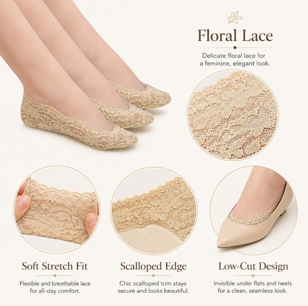 3-Pair Women’s Lace No-Show Liner Socks | TIKA