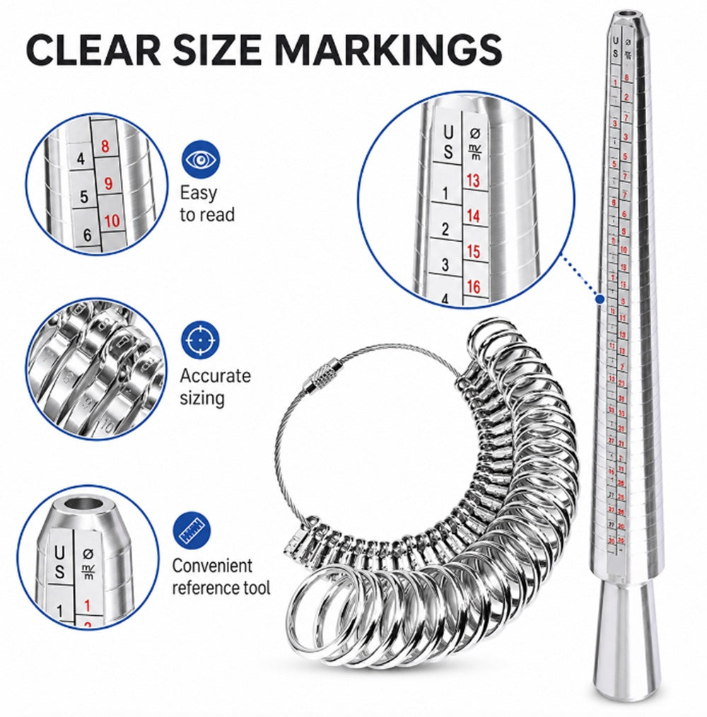 Metal Ring Sizer Gauge & Mandrel Measuring Set | TIKA