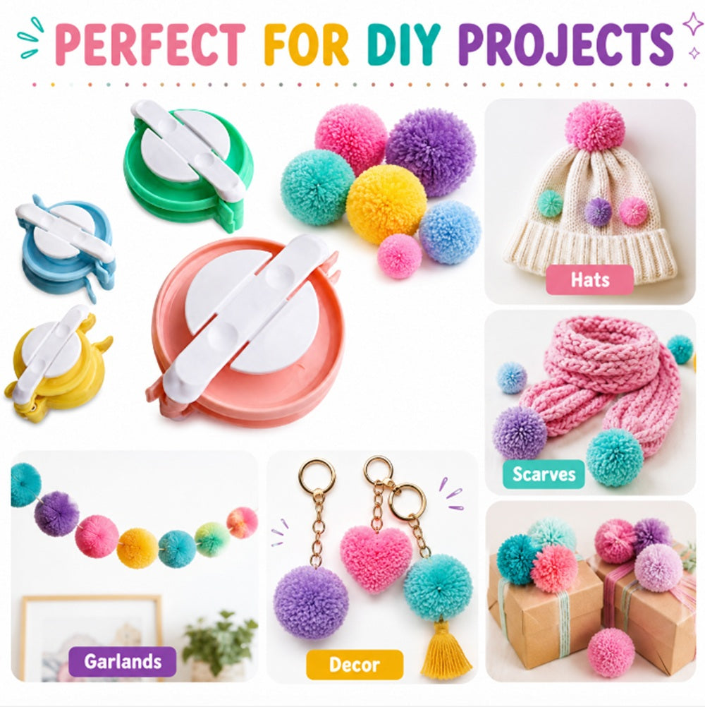 4-Size Yarn Pom Pom Maker Kit | TIKA