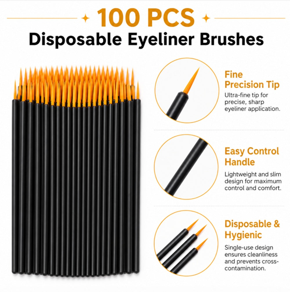 100-Pack Disposable Fine-Tip Eyeliner Brushes | TIKA