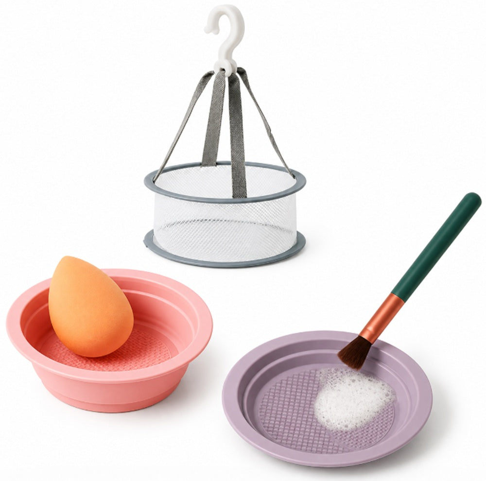 2-Pack Foldable Silicone Makeup Brush Cleaner Bowls | TIKA