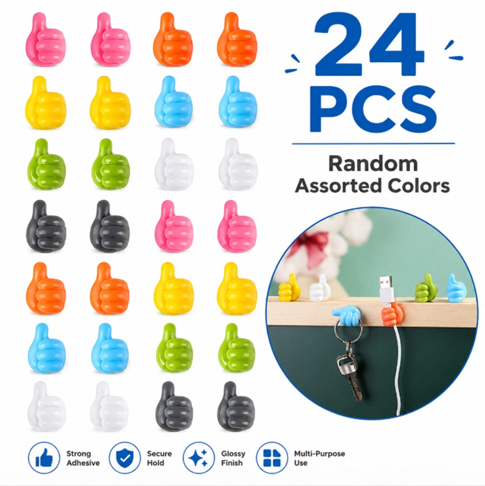 24-Pack Thumb-Shaped Silicone Adhesive Wall Hooks | TIKA