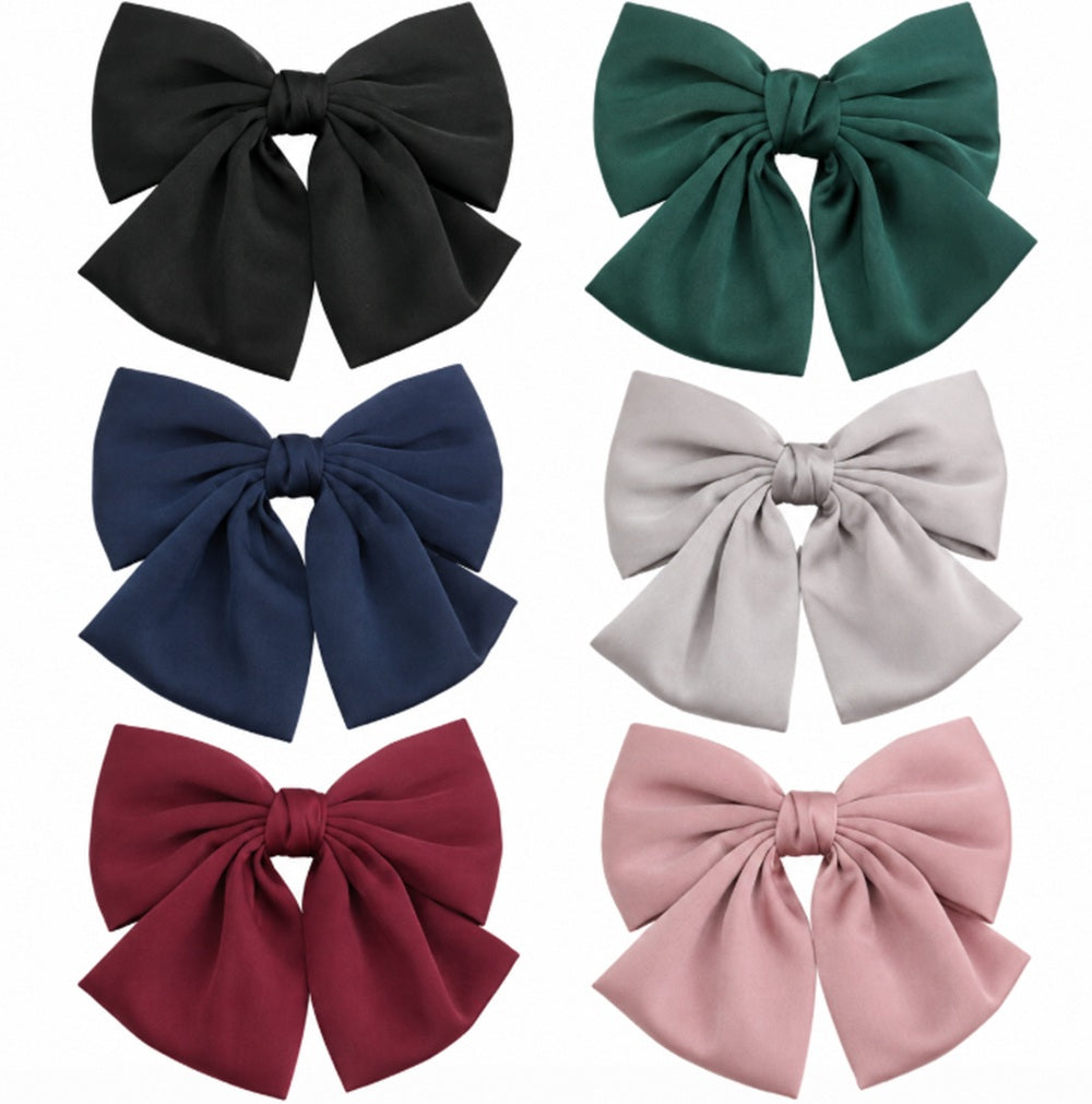6-Pack Large Satin Bow Hair Clips | TIKA