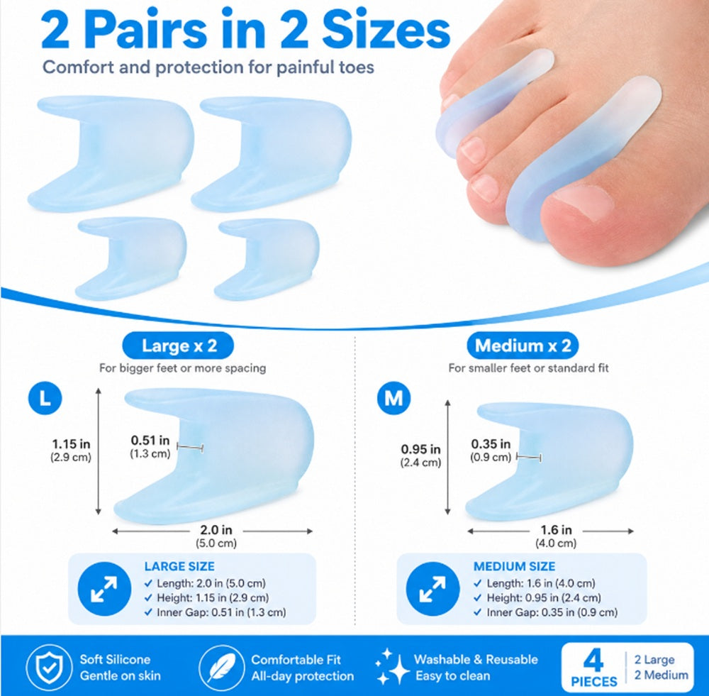 2-Pair Reusable Silicone Gel Toe Separators | TIKA