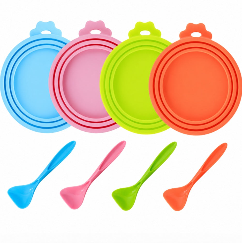 4-Pack Silicone Pet Food Can Covers with Spoon | TIKA