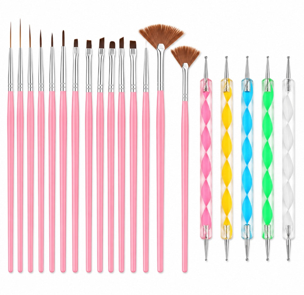20-Piece Nail Art Brush & Dotting Tool Set | TIKA