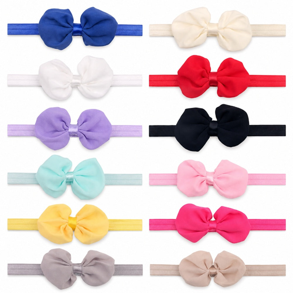 12-Pack Baby Girl Chiffon Flower & Bow Headbands | TIKA