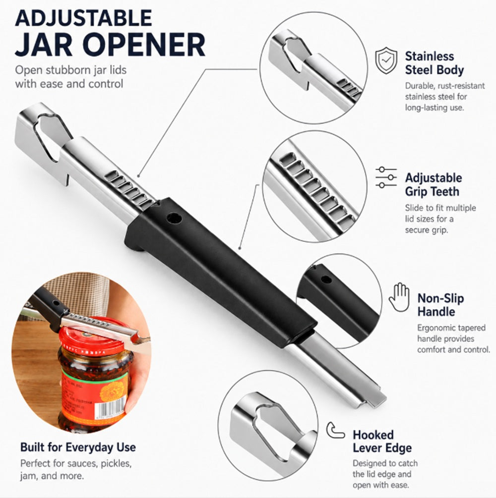 Adjustable Stainless Steel Jar Opener for Seniors & Weak Hands | TIKA