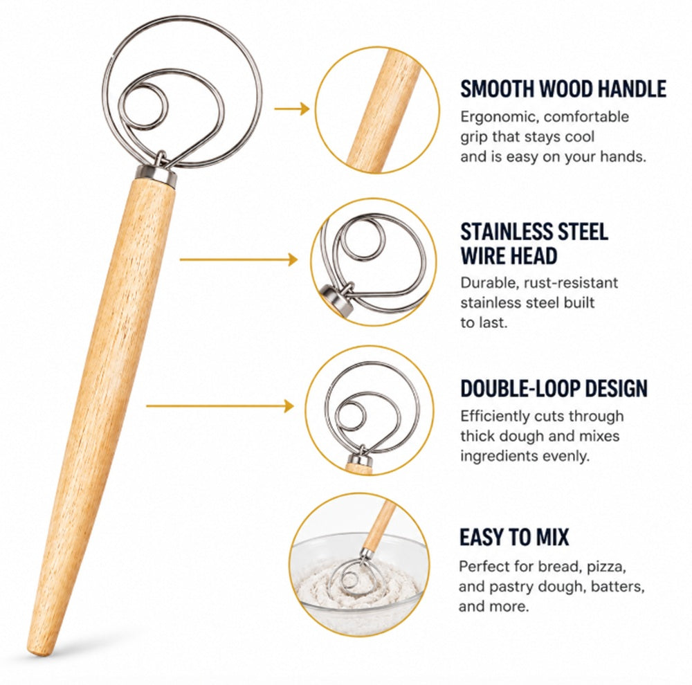 Stainless Steel Danish Dough Whisk for Bread & Pizza | TIKA