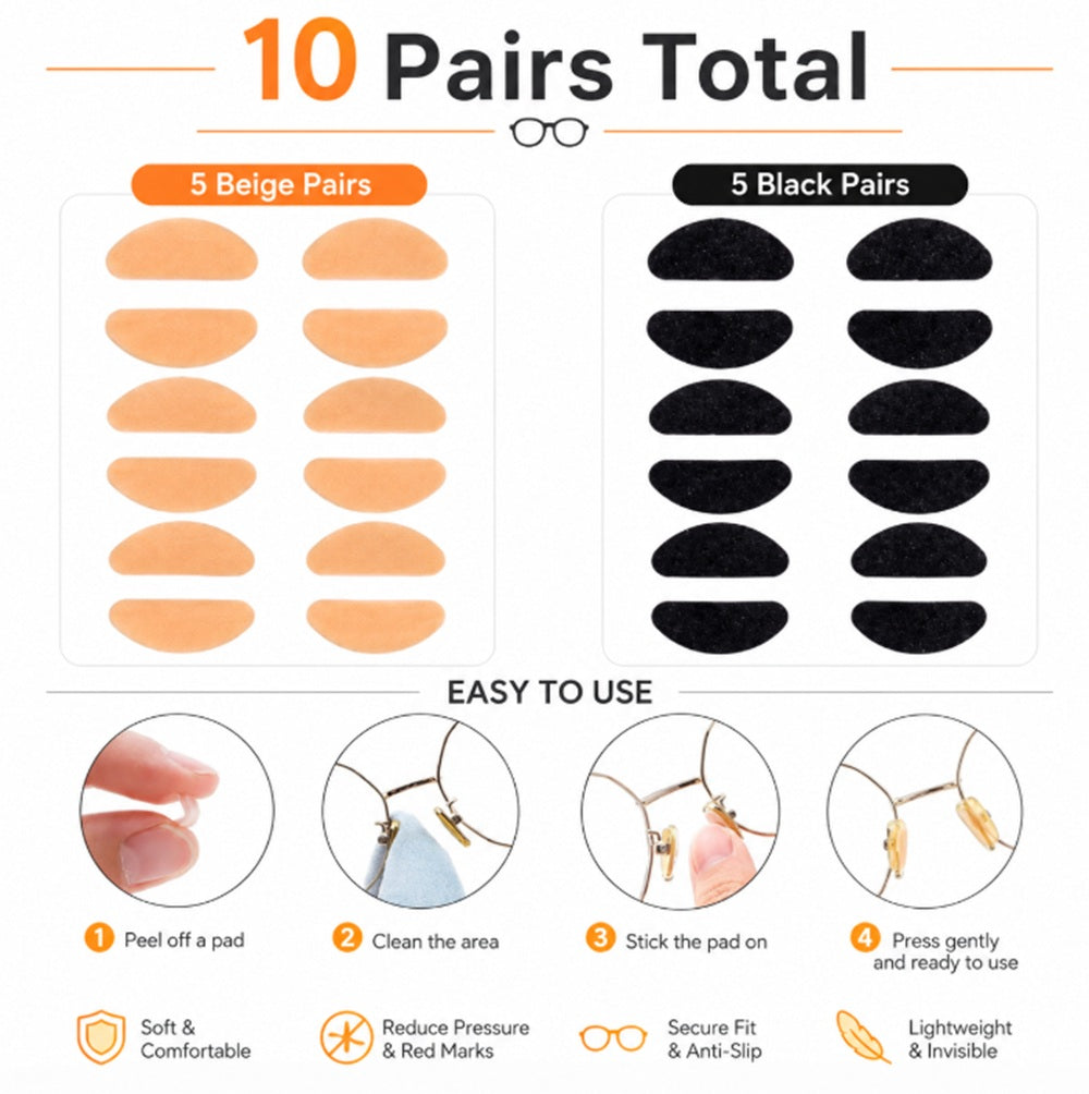 10-Pair Self-Adhesive Foam Nose Pads for Glasses | TIKA