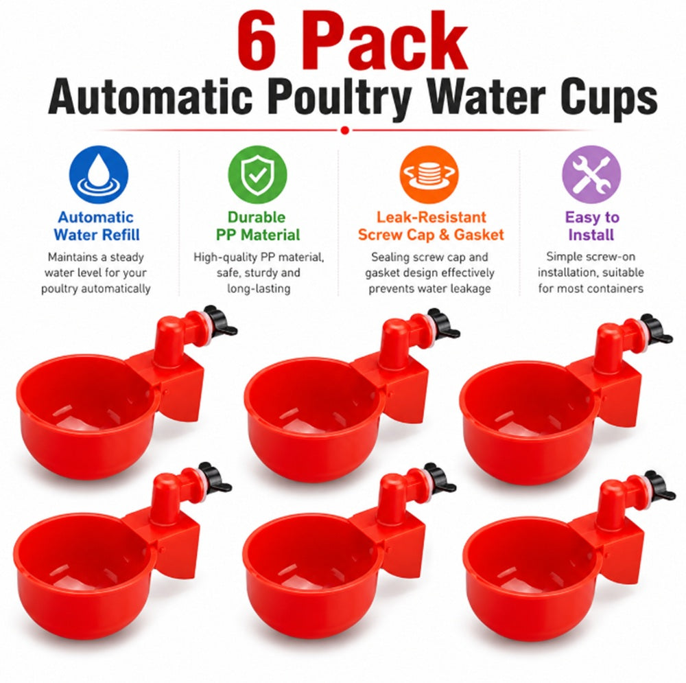 6-Pack Automatic Chicken Waterer Cups | TIKA