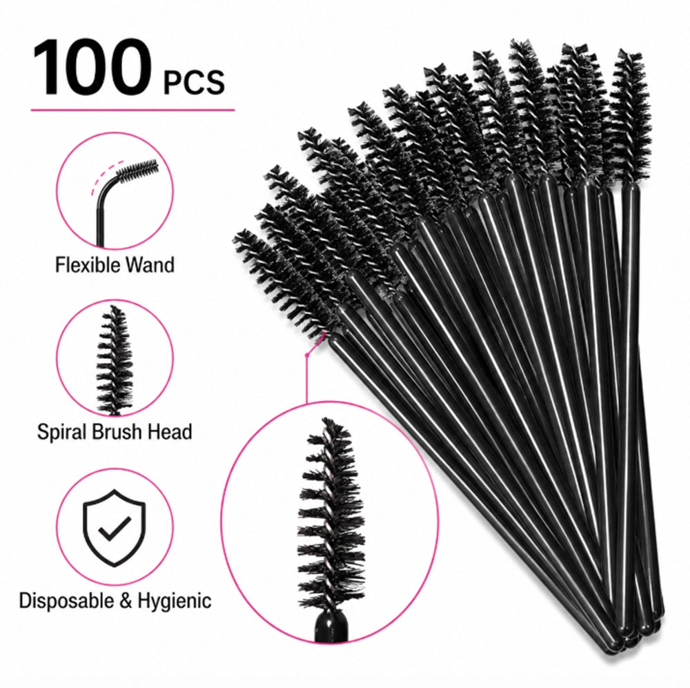 100-Pack Disposable Mascara Wands & Eyelash Spoolies | TIKA