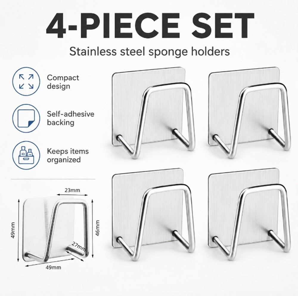 4-Pack Stainless Steel Adhesive Sink Sponge Holders | TIKA