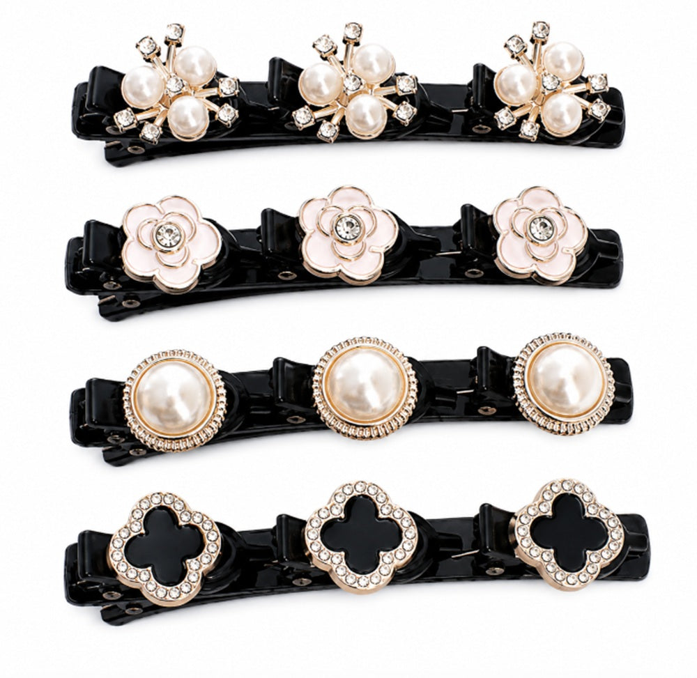 4-Piece Crystal-Style Flower & Clover Hair Clip Set | TIKA
