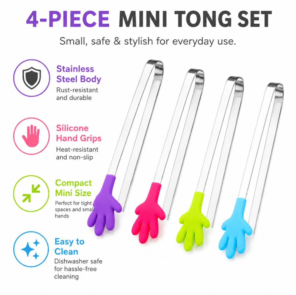 4-Pack 5-Inch Silicone Mini Serving Tongs | TIKA