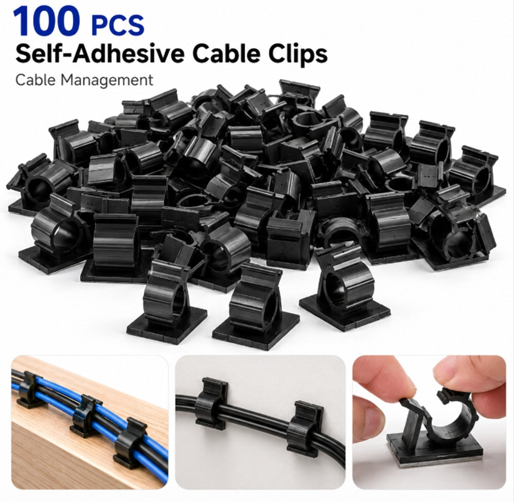 100-Pack Self-Adhesive Cable Organizer Clips | TIKA