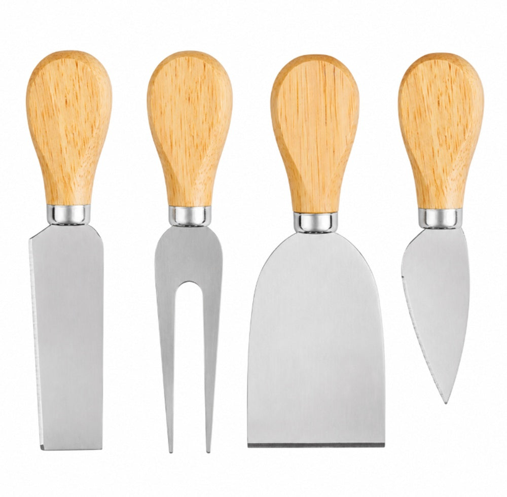 4-Piece Stainless Steel Cheese Knife Set with Wooden Handles | TIKA