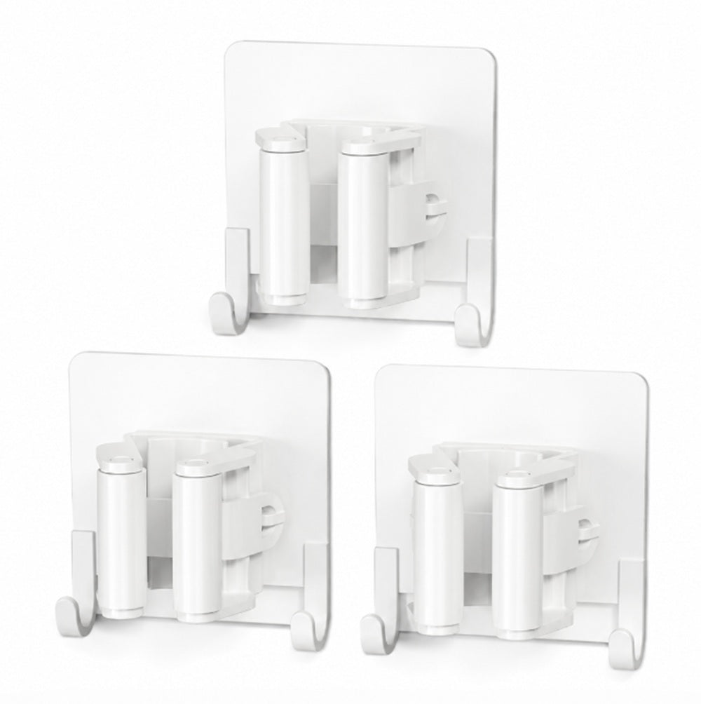 3-Pack Self-Adhesive Broom and Mop Holders with Hooks | TIKA